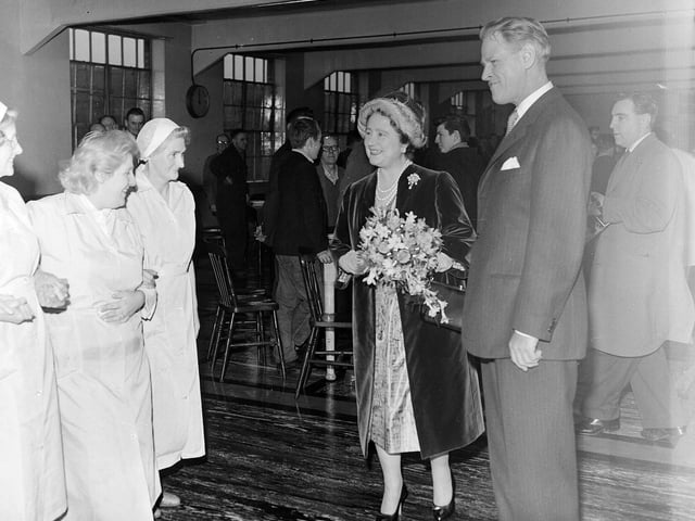The Queen Mother visits the North British Rubber Company in November 1960.