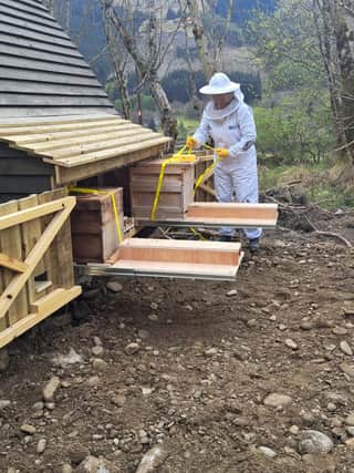 Charlotte Blackler tends her bees at the apipod.