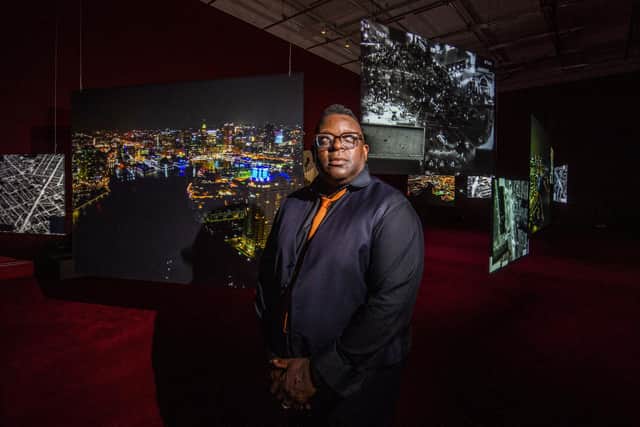 Isaac Juliens's work inspired by African-American freedom fighter Frederick Douglass is on display at the Scottish National Gallery of Modern Art. Picture: Lisa Ferguson
Edinburgh Art Festival 2021 Opening Press call
Following the cancellation of the 2020 festival and an exceptionally challenging period for the creative sector, we are delighted to confirm that Edinburgh Art Festival will return from 29 July to 29 August this year. The 17th edition of the festival will bring together over 35 exhibitions and new commissions in visual art spaces across the city, complemented by an online programme of events and digital presentations. Full details on the 2021 Festival programme available here.
The UK and European premiere of Isaac Julien’s Lessons of the Hour is presented in partnership with National Galleries of Scotland. This major new ten-screen film installation by celebrated British artist Isaac Julien, CBE, RA, offers a poetic meditation on the life and times of Frederick Douglass, the visionary African American writer, abolitionist and a freed slave, who spent two years in Edinburgh in the 1840s campaigning across Scotland, England and Ireland for freedom and social justice.
Detail: The exhibition is housed across three galleries. Two featuring an expansive photographic exhibition which includes Julien’s tin-types and mise-en-scène photographs. The film is presented across ten screens evoking the style of a 19th century salon hang (pictured).
Isaac Julien, Sorcha Carey, Edinburgh Art Festival Director