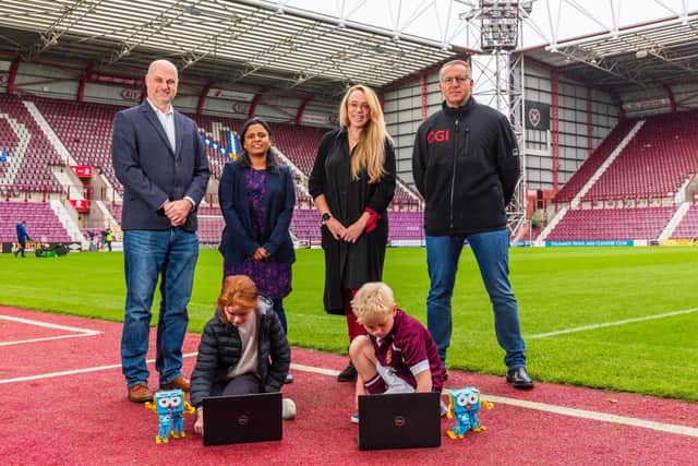 From left: Kraig Brown, Maha Abhishek (both of Digital Xtra Fund), Kelly Gardner (Heart of Midlothian FC) and John Wordsworth-Goodram (CGI). Picture: David Mollison.