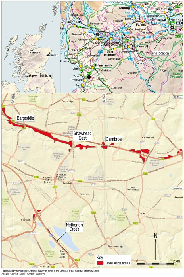 Map showing the excavation site at Netherton Cross. PIC: GUARD Archaeology.