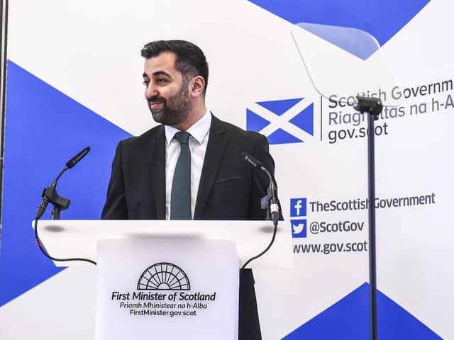 First Minister Humza Yousaf speaking at the University of Glasgow. Picture: Lisa Ferguson