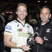 Glasgow Warriors head coach Franco Smith and Kyle Steyn with the 1872 Cup.