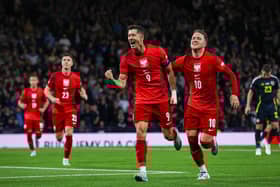 Poland's Robert Lewandowski celebrates after scoring from the penalty spot in the 3-2 win over Scotland at Hampden. (Photo by Alan Harvey / SNS Group)