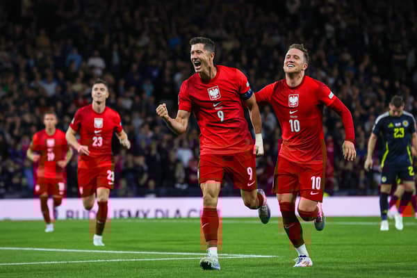Poland's Robert Lewandowski celebrates after scoring from the penalty spot in the 3-2 win over Scotland at Hampden. (Photo by Alan Harvey / SNS Group)