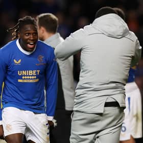 Calvin Bassey, pictured celebrating after Rangers had clinched their place in the Europa League final, has been tipped to reach the highest level of the game by his central defensive partner Connor Goldson. (Photo by Ian MacNicol/Getty Images)