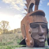 The sculpture of a Roman centurion's head, designed by artist Svetlana Kondakova, along the Antonine Wall at Croy Hill, North Lanarkshire. Pic: J Christie
