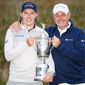 Matt Fitzpatrick and caddie Billy Foster celebrate the Englishman's US Open win at Brookline in June. Picture: Jared C. Tilton/Getty Images.