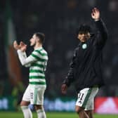 Celtic’s Reo Hatate salutes the crowd after his man of the match performance in Monday's win over Hibs that James Forrest was unable to make the Japanese speaker aware of because he was speaking "too Scottish" as he sought to do so. (Photo by Alan Harvey / SNS Group)