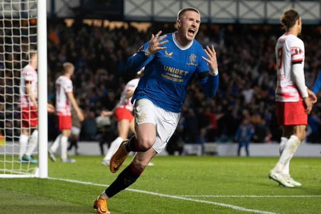 Rangers' John Lundstram celebrates making it 3-1 over RB Leipzig in the Europa League semi-final second leg at Ibrox Stadium. (Photo by Alan Harvey / SNS Group)