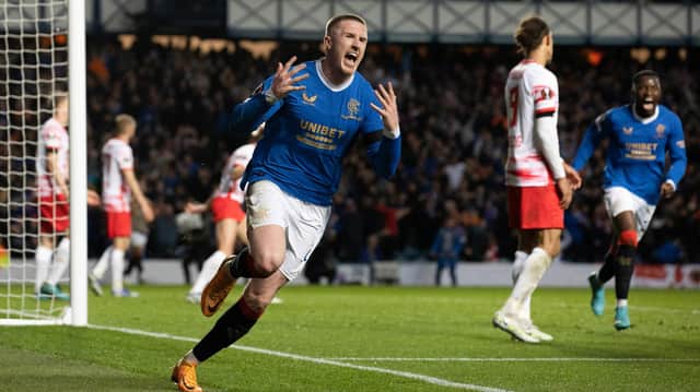 Rangers' John Lundstram celebrates making it 3-1 over RB Leipzig in the Europa League semi-final second leg at Ibrox Stadium. (Photo by Alan Harvey / SNS Group)