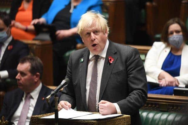 Not the best message: Boris delivering a speech on COP26 in the Commons.