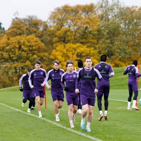 The Hibs players train ahead of Tuesday's match against Ross County at Easter Road.