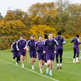The Hibs players train ahead of Tuesday's match against Ross County at Easter Road.