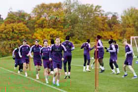 The Hibs players train ahead of Tuesday's match against Ross County at Easter Road.