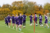 The Hibs players train ahead of Tuesday's match against Ross County at Easter Road.