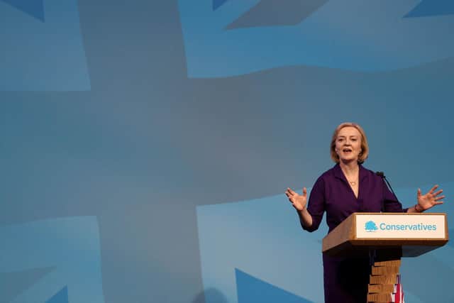 New Conservative Party leader and Britain's Prime Minister-elect Liz Truss delivers a speech at an event to announce the winner of the Conservative Party leadership contest in central London. Picture: Adrian Dennis/AFP via Getty Images