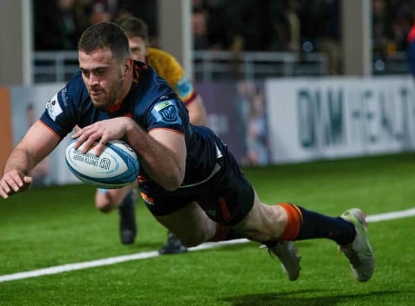 Emiliano Boffelli scored two tries on his return to the Edinburgh side after injury but Leinster won 47-27.  (Photo by Ewan Bootman / SNS Group)