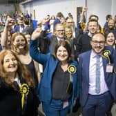 The SNP's Susan Aitken celebrates at the Glasgow City Council count at the Emirates Arena. Picture: Jane Barlow/PA Wire