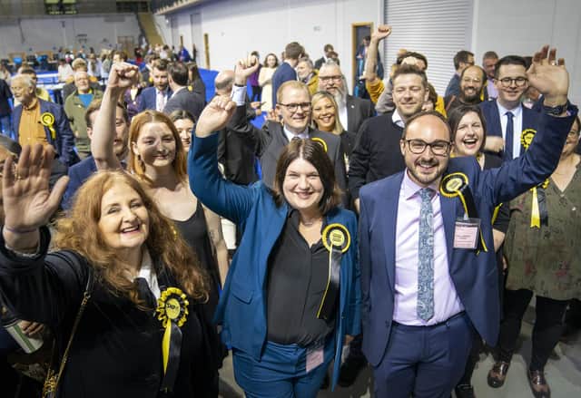 The SNP's Susan Aitken celebrates at the Glasgow City Council count at the Emirates Arena. Picture: Jane Barlow/PA Wire