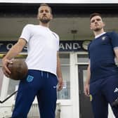 Ahead of the historic match, Scotland captain Andy Robertson and England captain Harry Kane visited the West of Scotland Cricket Ground in Glasgow, where the first meeting between the sides took place in 1872. Pic: Scottish FA /PA Wire.