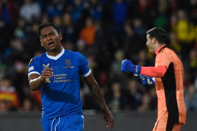 Alfredo Morelos appeared as a substitute in the Europa League defeat in Prague but could return to Rangers' starting line-up against Hibs at Ibrox on Sunday. (Photo by MICHAL CIZEK/AFP via Getty Images)