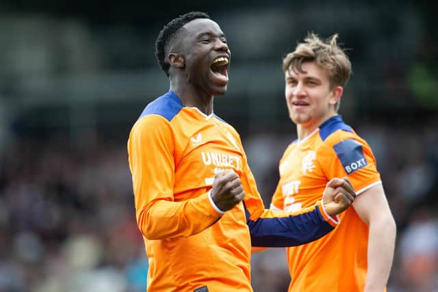 Rangers striker Fashion Sakala celebrates scoring his second in the 3-0 win over St Mirren. (Photo by Ewan Bootman / SNS Group)