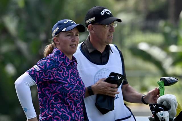 Gemma Dryburgh with her caddie during the JTBC Classic presented by Barbasol at Aviara Golf Club in Carlsbad, California. Picture: Donald Miralle/Getty Images.