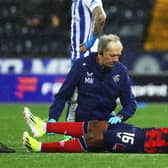 Rangers winger Oscar Cortes goes down injured during the midweek win at Kilmarnock. (Photo by Ross MacDonald / SNS Group)
