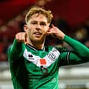 Kai Fotheringham celebrates scoring to make it 1-0 Dundee United away at Dunfermline.