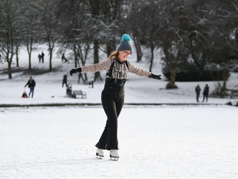 Members of the public take to ice skating on Queen’s Park frozen pond in Glasgow.