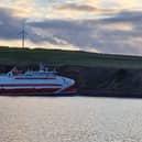 Pentalina aground at St Margaret's Hope on Saturday.