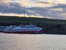 Pentalina aground at St Margaret's Hope on Saturday.