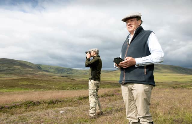 Dee Ward (right) owner of the Rottal Estate in Angus pictured with his Head Gamekeeper Mark trialing the new Raptor Monitoring App.See Press Release from Mediahouse Tel: 0141 220 6040Picture by Graeme Hart.Copyright Perthshire Picture AgencyTel: 01738 623350  Mobile: 07990 594431