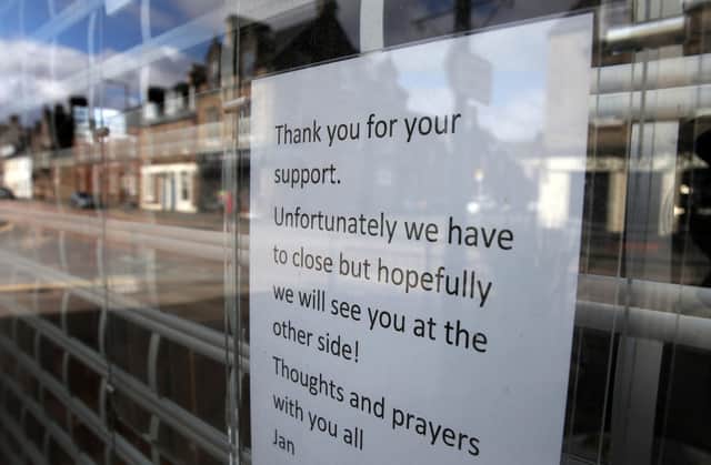 A sign in a shop window in the main street in Callander, Perthshire alerting customers of its closure as the UK continues in lockdown to help curb the spread of the coronavirus