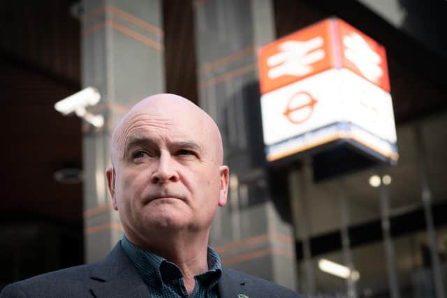 The RMT general secretary, Mick Lynch, on a picket line outside Euston station in London as members of the Rail, Maritime and Transport union begin their nationwide strike along with London Underground workers in a bitter dispute over pay, jobs and conditions. Picture date: Tuesday June 21, 2022.