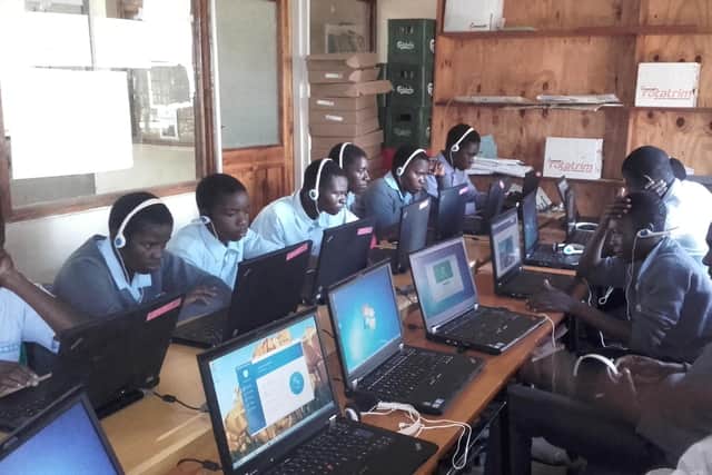 School pupils using the software provided by the Turning Trust