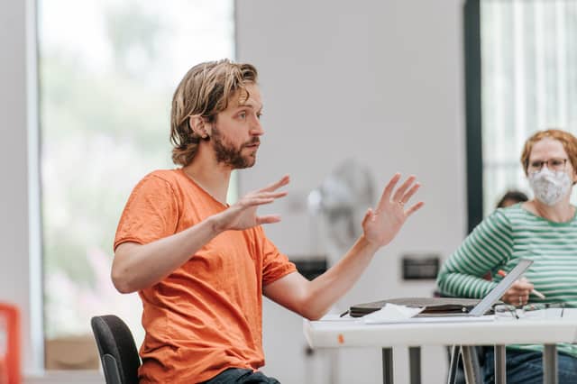 Kieran Hurley in rehearsals for The Enemy PIC: Mihaela Bodlovic
