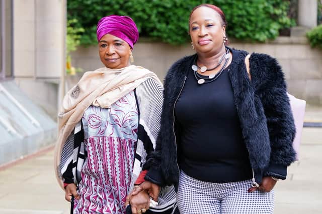 Sheku's mother Aminata Bayoh (left) with daughter Kosna Bayoh arriving at Capital House in Edinburgh for the public inquiry