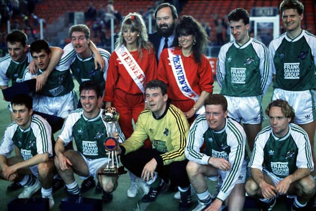 Alan Sneddon won the 1990 Tennent's Sixes with Hibs, the team including Andy Goram, Mickey Weir, Pat McGinlay and Paul Kane.