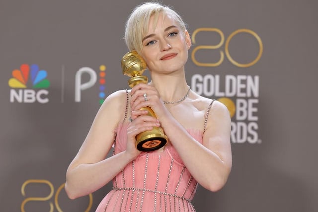 Julia Garner poses with the Best Supporting Actress in a Television Series – Musical-Comedy or Drama award for  her role in TV hit Ozark.