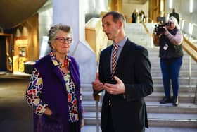 Prue Leith meets Liberal Democrat MSP Liam McArthur at an event in support of his proposed Assisted Dying for Terminally Ill Adults Bill (Picture: Jeff J Mitchell/Getty Images)