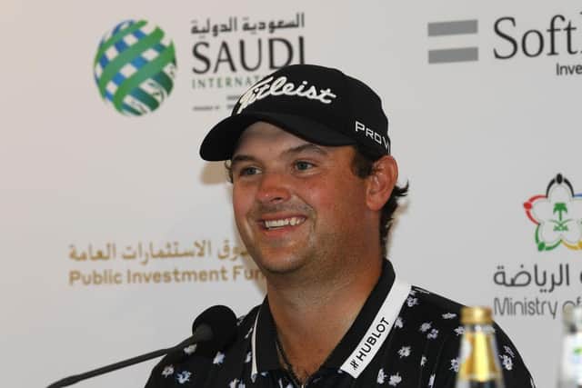 Patrick Reed talking to the press ahead of the Saudi International powered by SoftBank Investment Advisers at Royal Greens Golf and Country Club in King Abdullah Economic City. Picture: Ross Kinnaird/Getty Images.