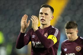Hearts' Lawrence Shankland at full time after a cinch Premiership match at Kilmarnock.