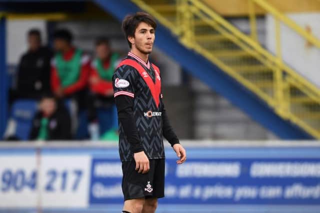 Thomas Robert in action for Airdrie during a Scottish Championship play-off final second leg match between Greenock Morton and Airdrieonians at Cappielow Park, on May 21, 2021, in Greenock, Scotland. (Photo by Ross MacDonald / SNS Group)