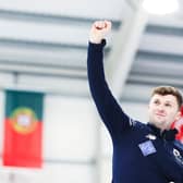 Bruce Mouat celebrates Scotland's win over Sweden.