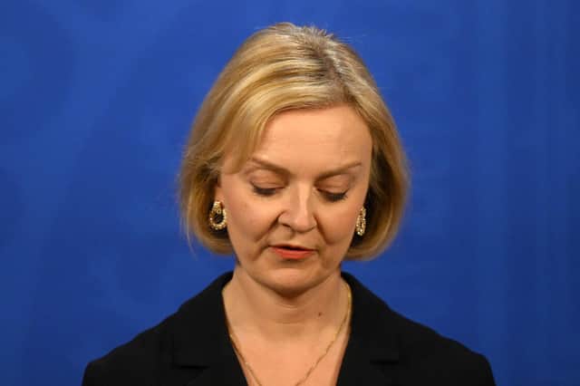 Liz Truss speaks at a brief press conference about her decision to sack Kwasi Kwarteng as Chancellor (Picture: Daniel Leal/WPA pool/Getty Images)