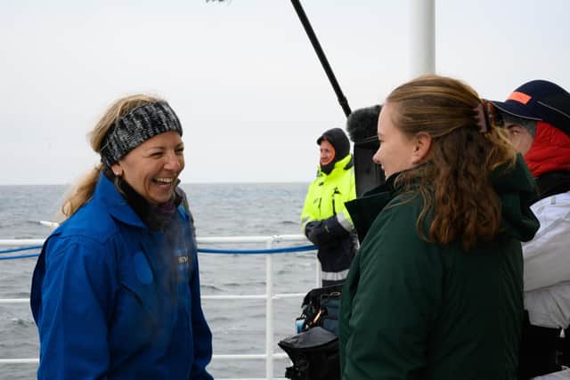 British Geological Survey scientist Heather Stewart, seen here with colleague Cassie Bongiovanni aboard the mother ship Pressure Drop, is chief geologist for the Five Deeps Expedition