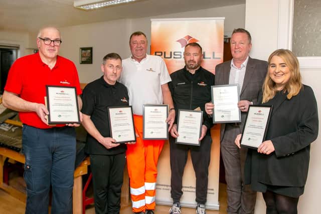 RRT Lochmaben Long Service Awards (L-R Douglas Campbell, Andrew Jackson, Colin Stevenson, Robert Thomsen, Scott Summers, Debbie Allen)