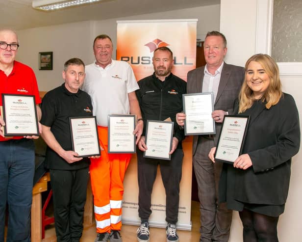 RRT Lochmaben Long Service Awards (L-R Douglas Campbell, Andrew Jackson, Colin Stevenson, Robert Thomsen, Scott Summers, Debbie Allen)